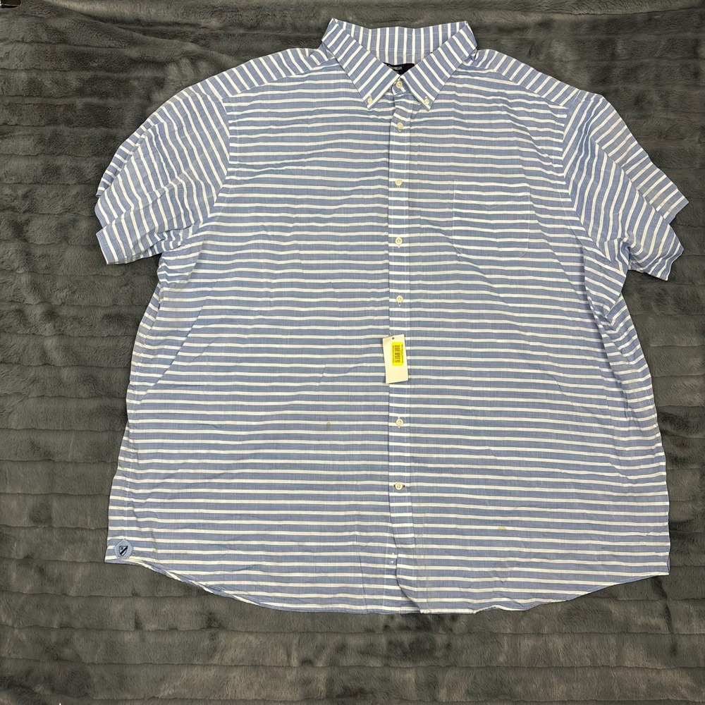 Cremieux Classics Big Man Mens 4XB Blue White Striped Cotton Button Down Shirt